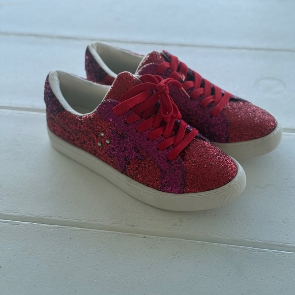 Corkys Pink/Orange/Red Sparkle Sneakers Size 9 - Picture 1 of 4